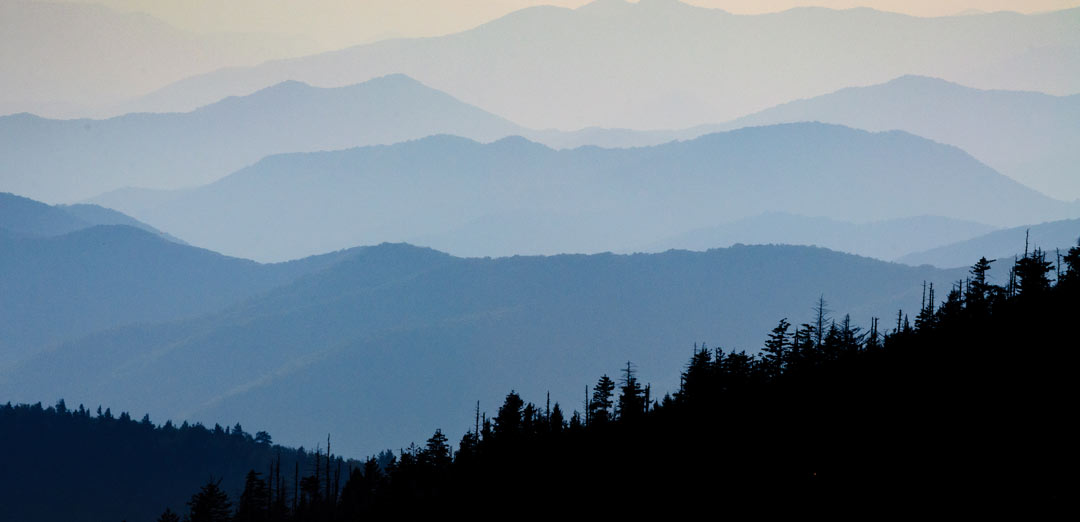 Aerial view of the Great Smoky Mountains in winter